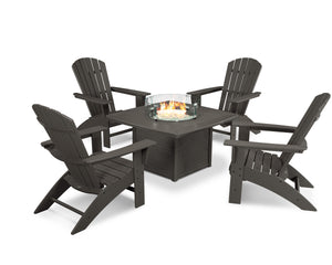 POLYWOOD® Nautical Curveback Adirondack 5-Piece Set with Fire Table in Vintage