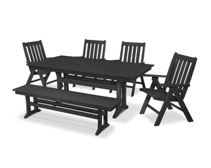 POLYWOOD® Vineyard 6-Piece Farmhouse Folding Dining Set with Bench