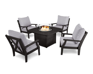 POLYWOOD® Braxton 5-Piece Deep Seating Conversation Set with Fire Pit Table