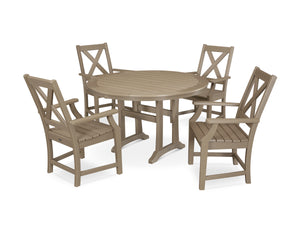 POLYWOOD® Braxton 5-Piece Nautical Trestle Arm Chair Dining Set in Vintage