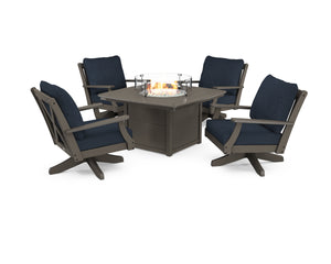 POLYWOOD® Braxton 5-Piece Deep Seating Swivel Set with Fire Pit Table in Vintage